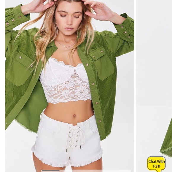 Forever 21 Jacket Corduroy Button-Up Shirt Front Shacket Sz S Olive - Picture 7 of 10